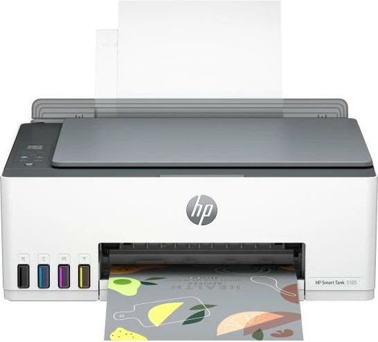 Printer multifunksional inkjet, HP, Smart Tank 5105 (1F3Y3A#BHC), depo boje të rimbushshme, shpejtësi 12–13 ppm, 490x195x470 mm, bardhë/gri