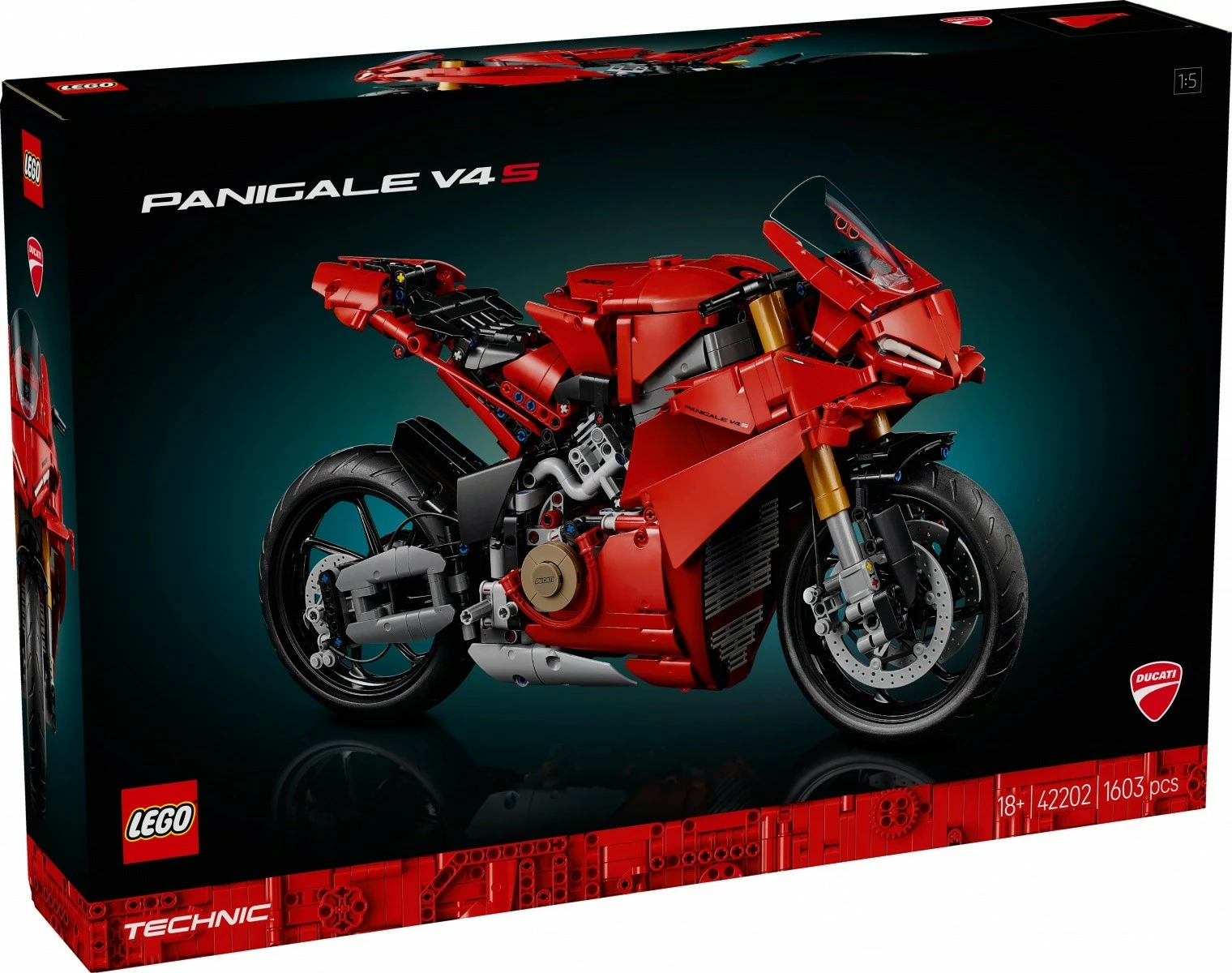 Set LEGO Technic Ducati Panigale V4 S 42202, 1603 pjesë, Kuqe