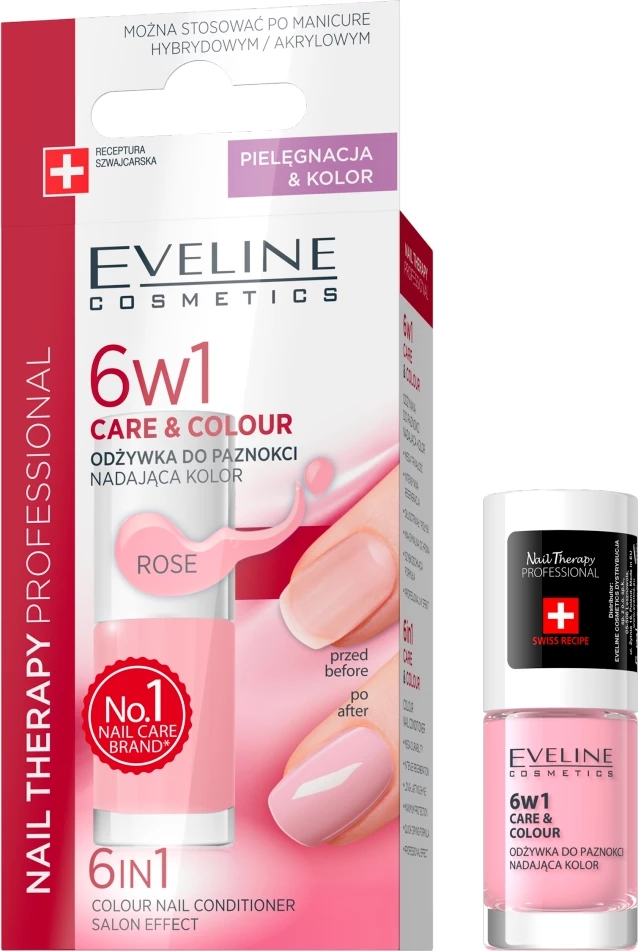 Kondicioner për thonj me ngjyrë Eveline Cosmetics 6w1 Care&Colour Rose 5ml