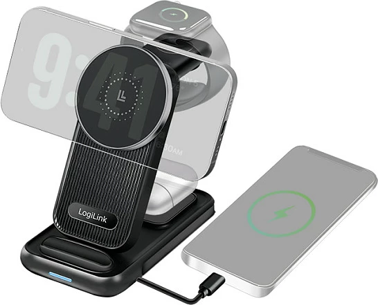 Karikues wireless tavoline LogiLink 4-në-1, 15W, i zi