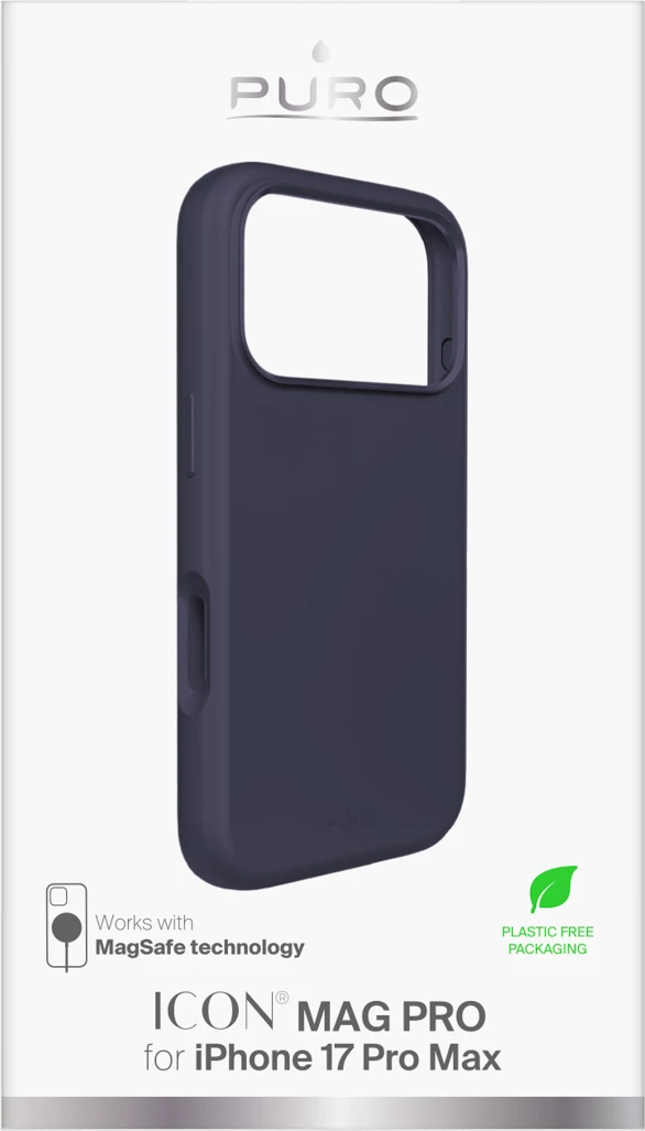 Mbështjellës Puro Icon Mag Pro për iPhone 17 Pro Max, MagSafe, alumini, silikon, kaltër e errët