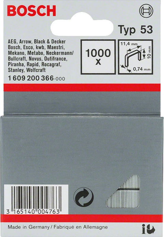 Kapëse tel i hollë Bosch Type 53, 10 mm, 1000 copë