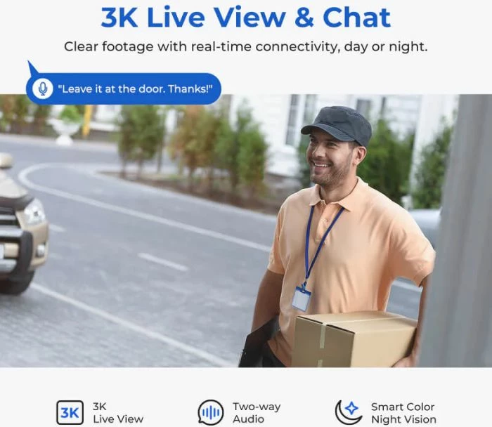 Kamerë sigurie e jashtme Wi‑Fi IMILAB EC6 3K, 360°, AI detektim person/automjet, audio dy‑drejtimësh, IP65, WiFi 6 2.4GHz, e bardhë