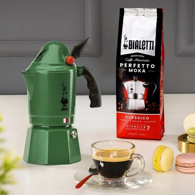 Moka pot Bialetti Moka Break Alpina, 3 filxhanë, alumini, e gjelbër