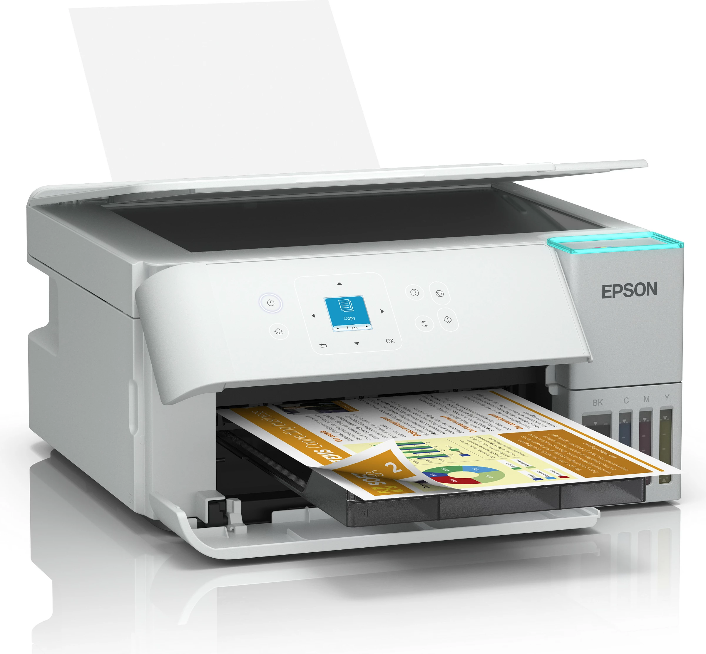 Printer multifunksional Epson EcoTank ET-2956, inkjet me ngjyra, A4, Wi-Fi, duplex, ADF 30 fletë, i bardhë