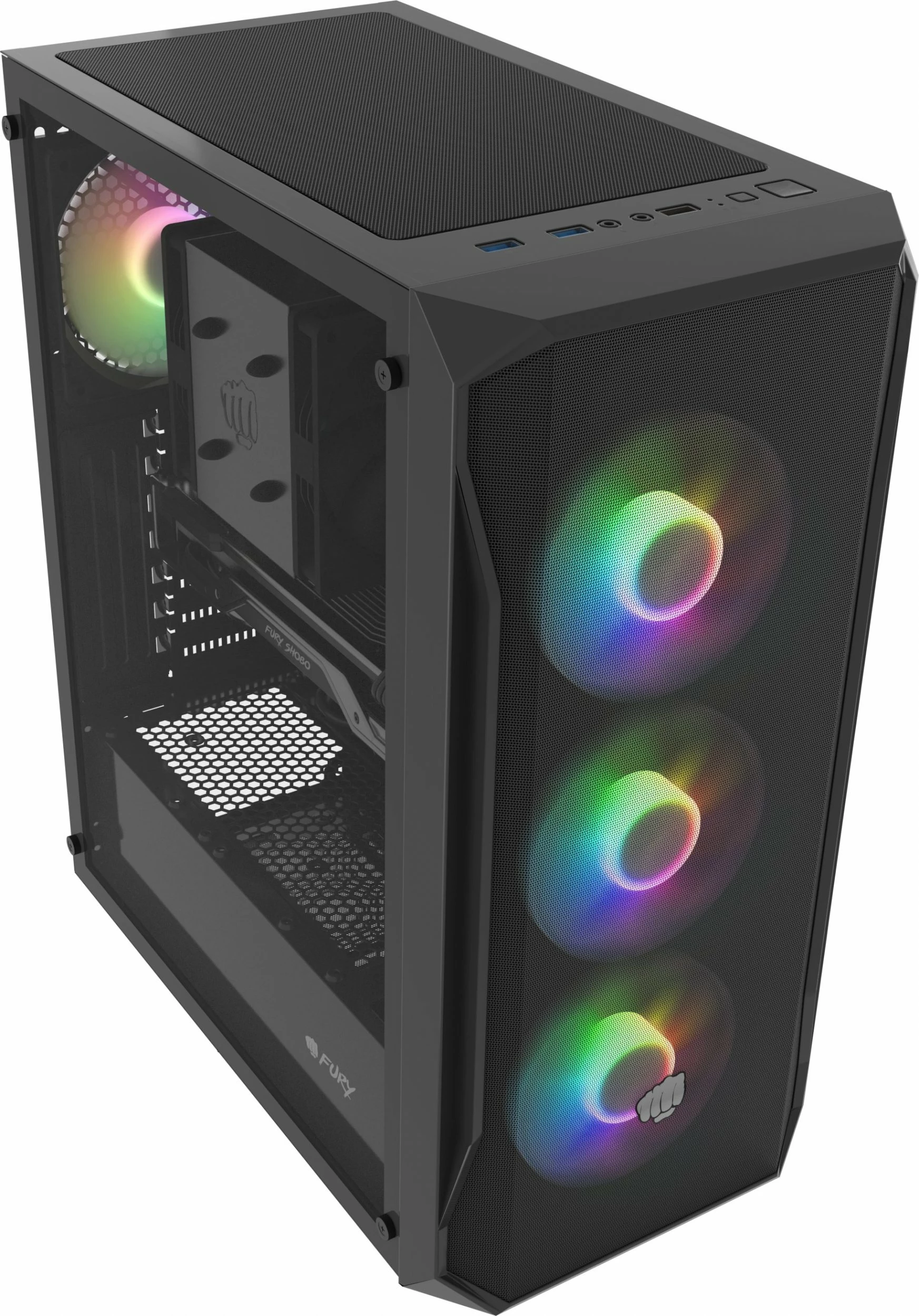 Kasë Fury Shobo SH4F RGB (NFO-2154) Midi Tower, ATX/µATX/Mini-ITX, 4x120mm RGB fan, tempered glass, e zezë
