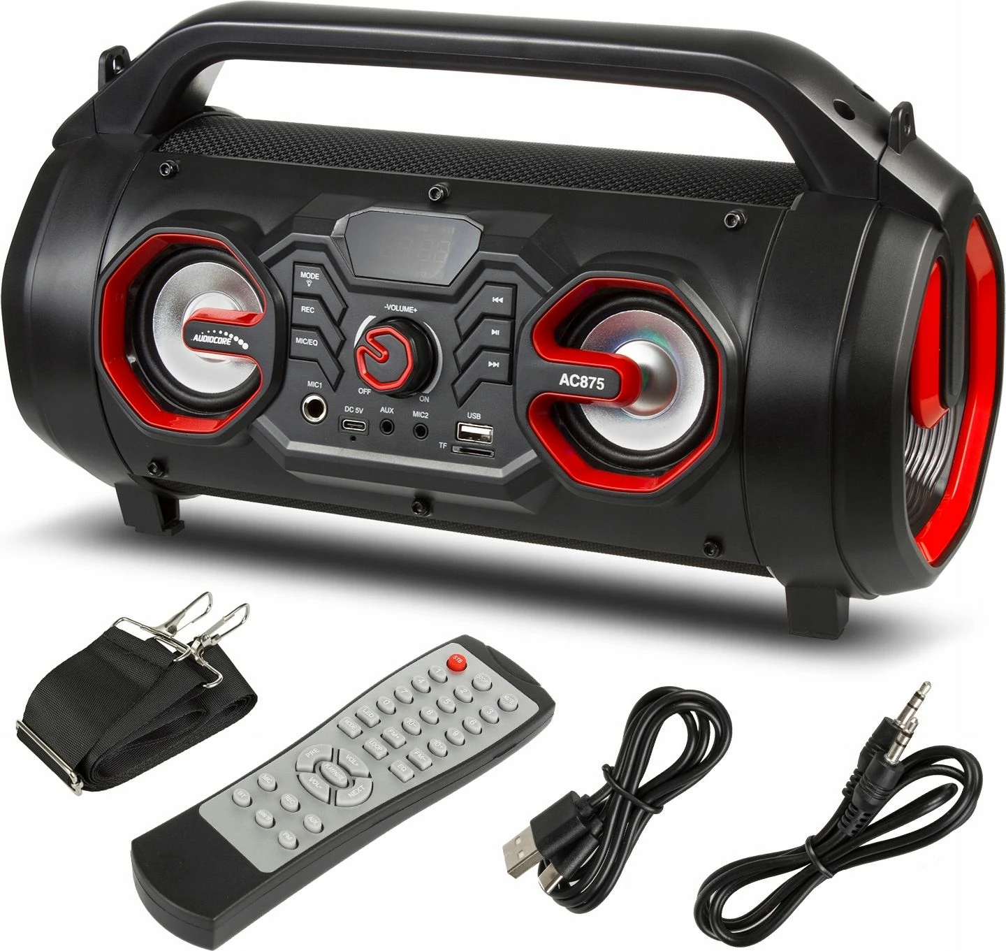 Altoparlant portativ Audiocore AC875 20W Bluetooth 5.0 me radio FM, RGB, bateri 2000mAh, USB/USB-C, i zi, set me telekomandë