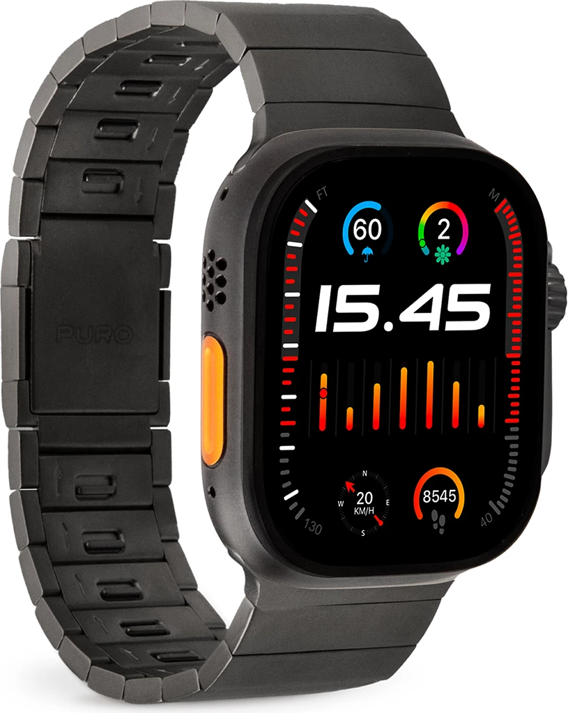 Rrip çeliku inox për Apple Watch Puro TITAN, 42/44/45/49mm, i zi