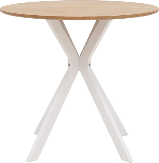 Tavolinë Xuson, mdf natyral, këmbë metali të bardha, D80x75cm