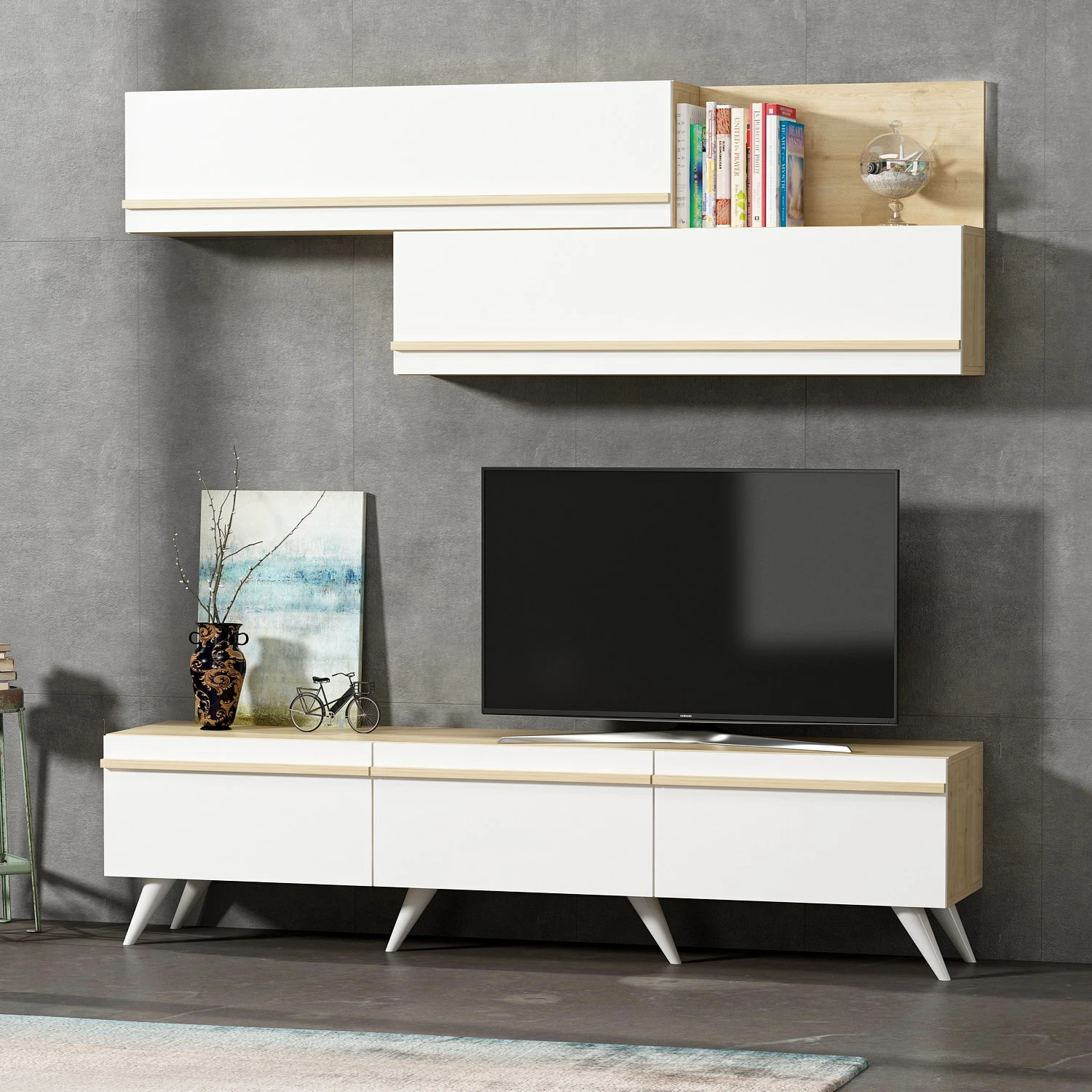Komodë TV Skye Decor, Amsterdam - ngjyrë safir, e bardhë