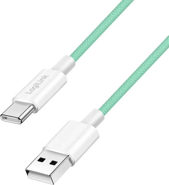Kabëll LogiLink USB-A në USB-C 1m, najlon, gjelbër