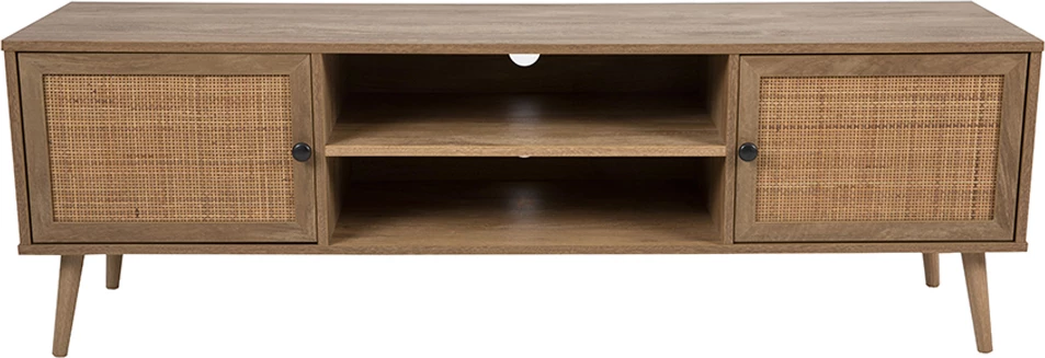 Komodë TV Ammos, 2 dyer, natyrale me ratan, 150x39x49