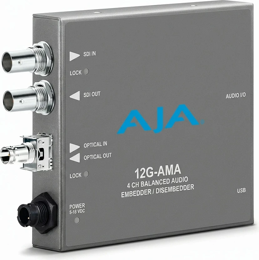 Konvertues audio SDI AJA 12G-AMA-R, 12G-SDI, 4 kanale audio balanced, gri