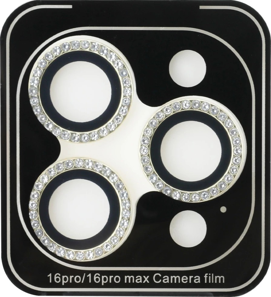Mbështjellës xhami Guess BP Rhinestone 2in1 për ekran dhe kamera, për iPhone 16 Pro Max, Gold