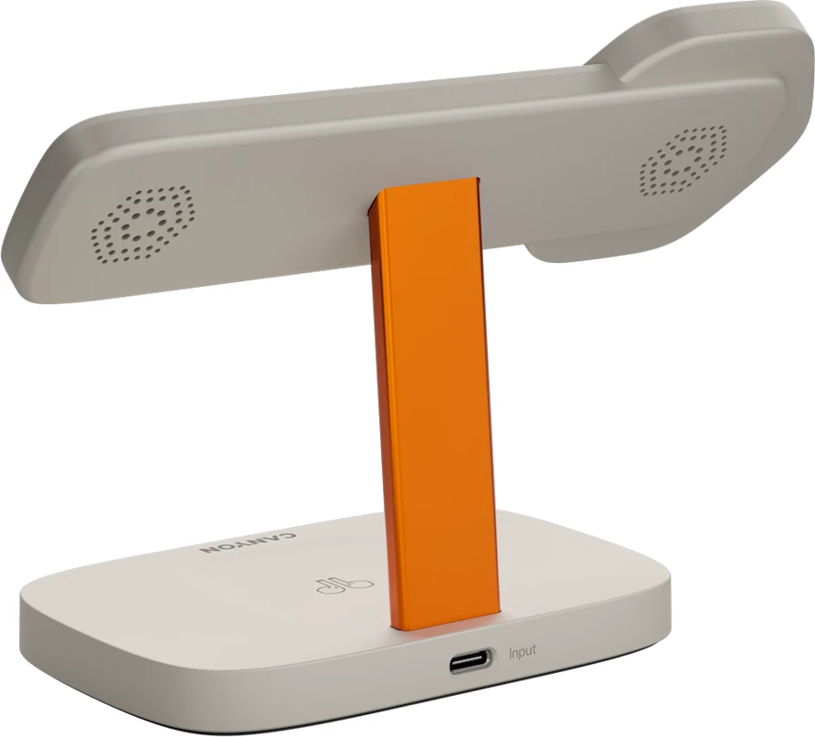 Stacion karikimi wireless CANYON Hexagon WCS-310 3n1 15W, adaptor PD 20W, USB-C, gri e çelët/portokalli
