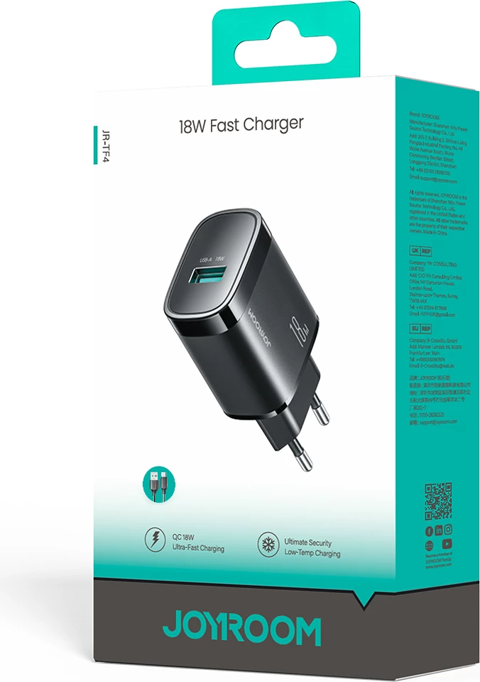 Karikues muri Joyroom JR-TF4 18W USB-A me kabllo USB-A në USB-C 1m, e zezë