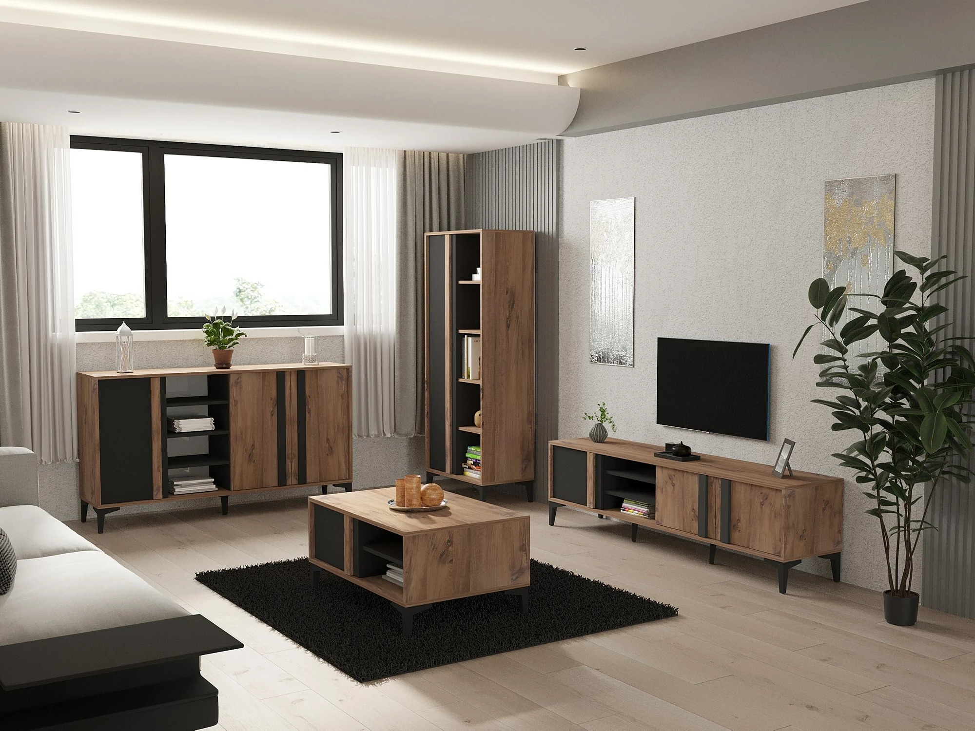 Set mobiljesh për dhomë dite Skye Decor, Laçin, ngjyrë Atlantik dhe Antracit