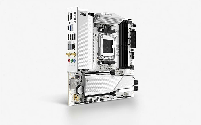 Pllakë amë Sapphire PURE B850M WIFI, Socket AM5, micro ATX, DDR5, Wi‑Fi 6E, e bardhë