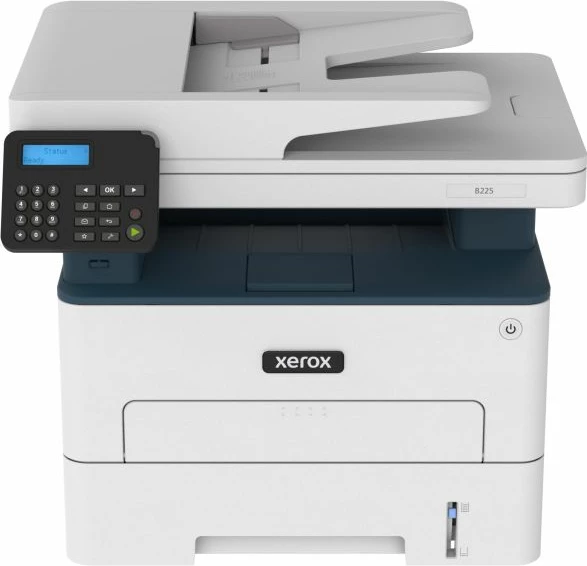 printer multifunksional lazer A4 bardh e zi, XEROX B225DNI, 3-në-1, 34 faqe/min, Wi‑Fi, rrjet, duplex, USB, e bardhë me blu