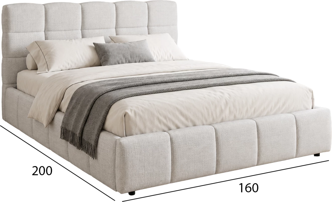 Krevat dopio me hapsirë magazinimi VITO FH762.02, pëlhurë krem, për dyshek 160x200 cm