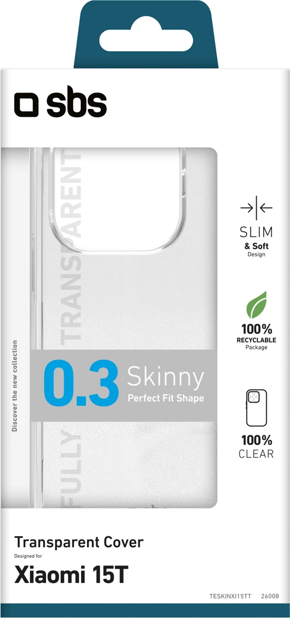 Mbështjellës SBS Skinny Cover për Xiaomi 15T, TPU, transparent, me kuti