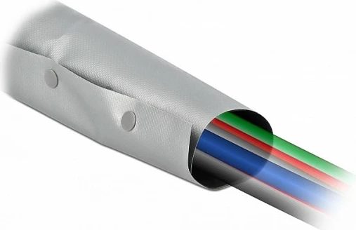 Mbështjellës kabllosh DeLOCK, 2 m x 70 mm, me kopsa, PVC, rezistent ndaj nxehtësisë, gri