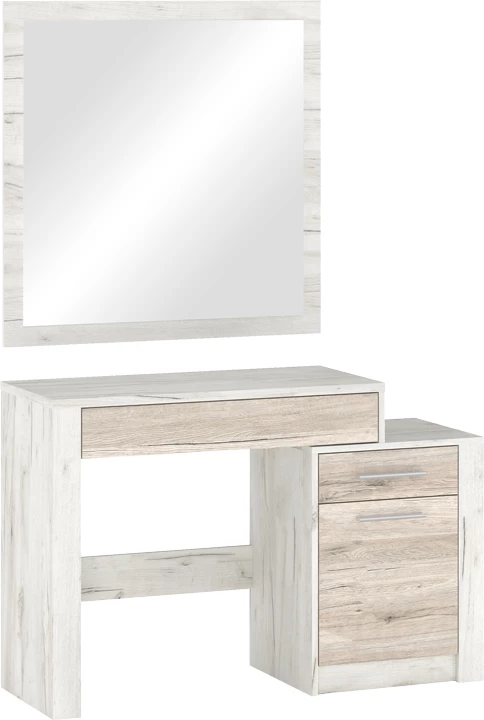 Tavolinë për grim me pasqyrë, ngjyrë e bardhë antike-lisi, 114.5x39.5x76cm