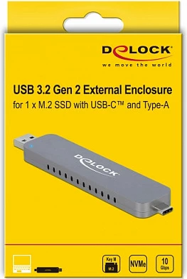 Kutizë SSD DeLOCK 42616, M.2 NVMe, USB 3.2 Gen 2 10Gbps, Type-A/Type-C, Argjend