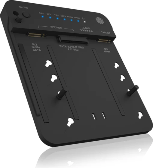 stacion dokimi dhe klonimi disqesh ICYBOX IB-2913MCL-C31, USB 3.2 Gen 2 10 Gbit/s, për M.2 NVMe/SATA dhe 2.5"/3.5" SATA, e zezë