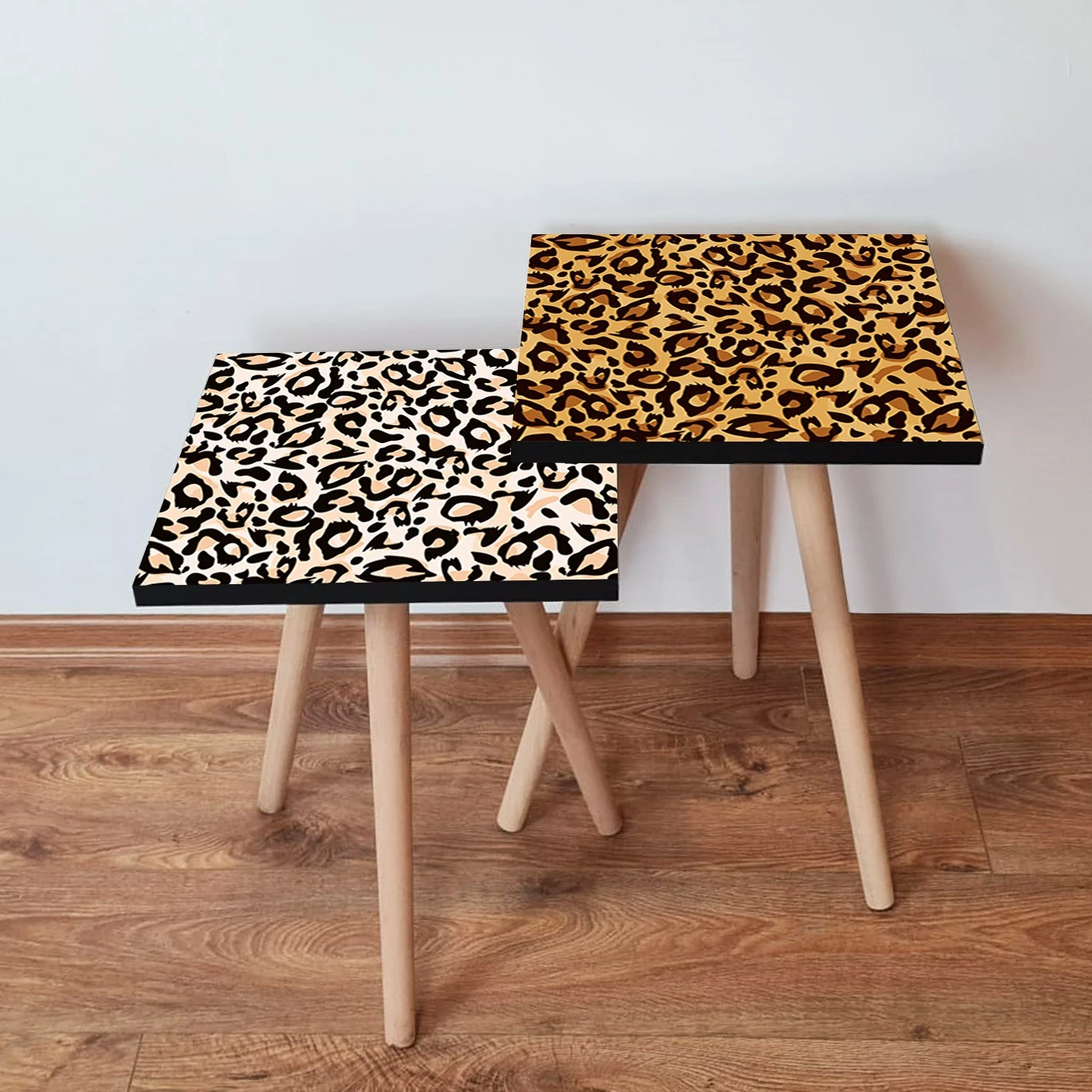 Set tavolinash ndihmëse me dizajn animal print, 2 copë, Skye Decor, camel