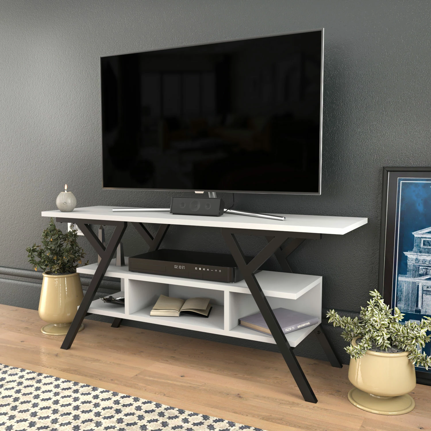 Komodë TV, ngjyrë e zezë dhe e bardhë, Skye Decor Minerva