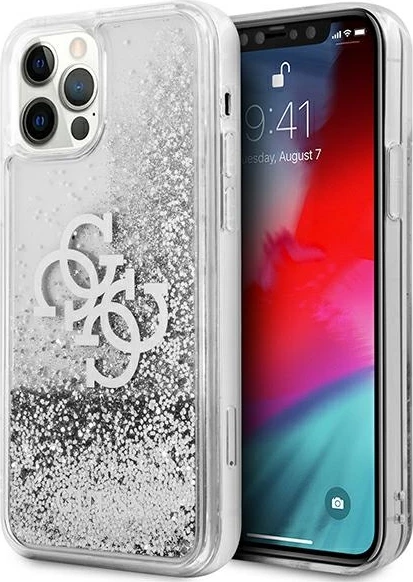 Mbështjellës Guess GUHCP12LLG4GSI për iPhone 12 Pro Max 6.7", 4G Big Liquid Glitter, argjend