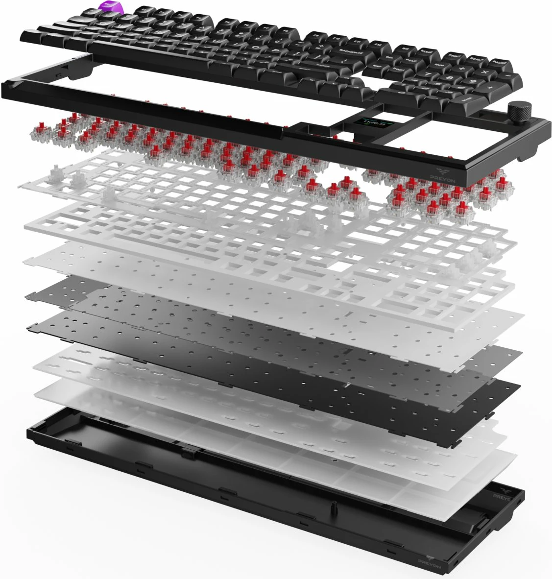 Tastierë mekanike PREYON Silent Claw PSCR105B, Gateron Red Pro, 100% full-size (US), RGB, 2.4GHz/Bluetooth/USB, e zezë