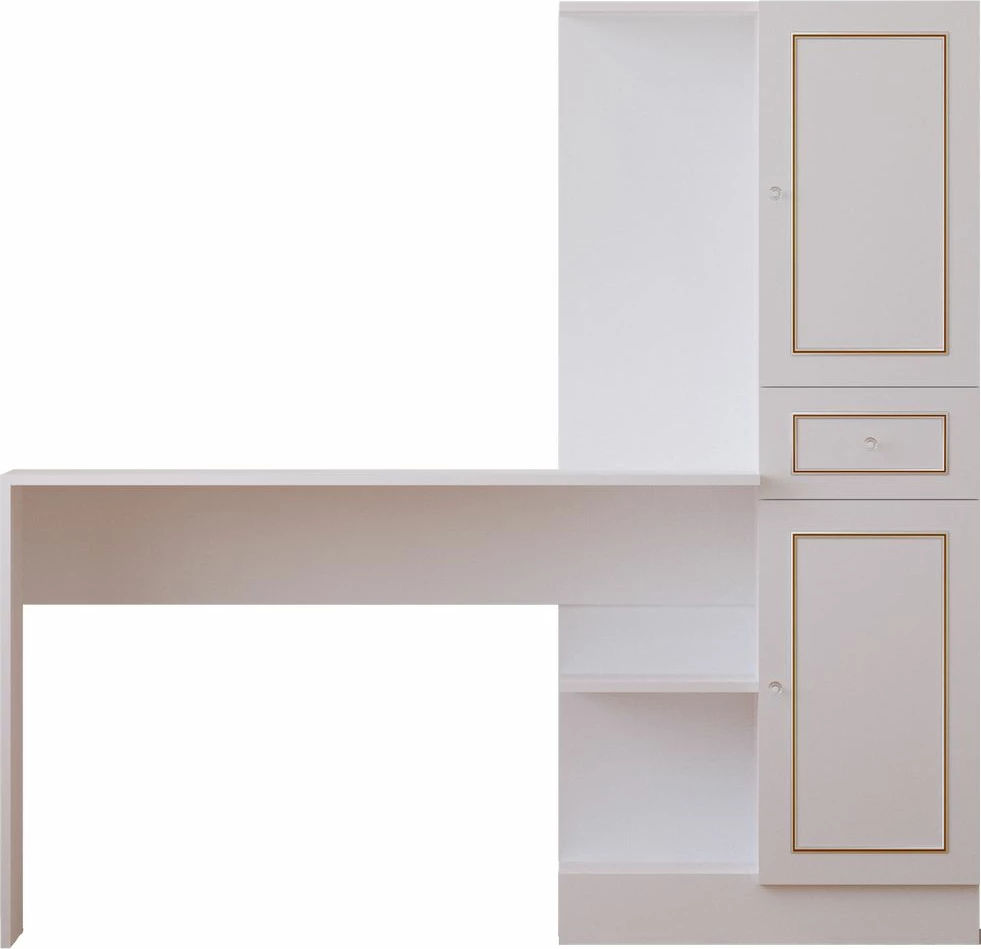 Tavolinë pune me raft librash, ngjyrë e bardhë mat, Skye Decor, Rb-087