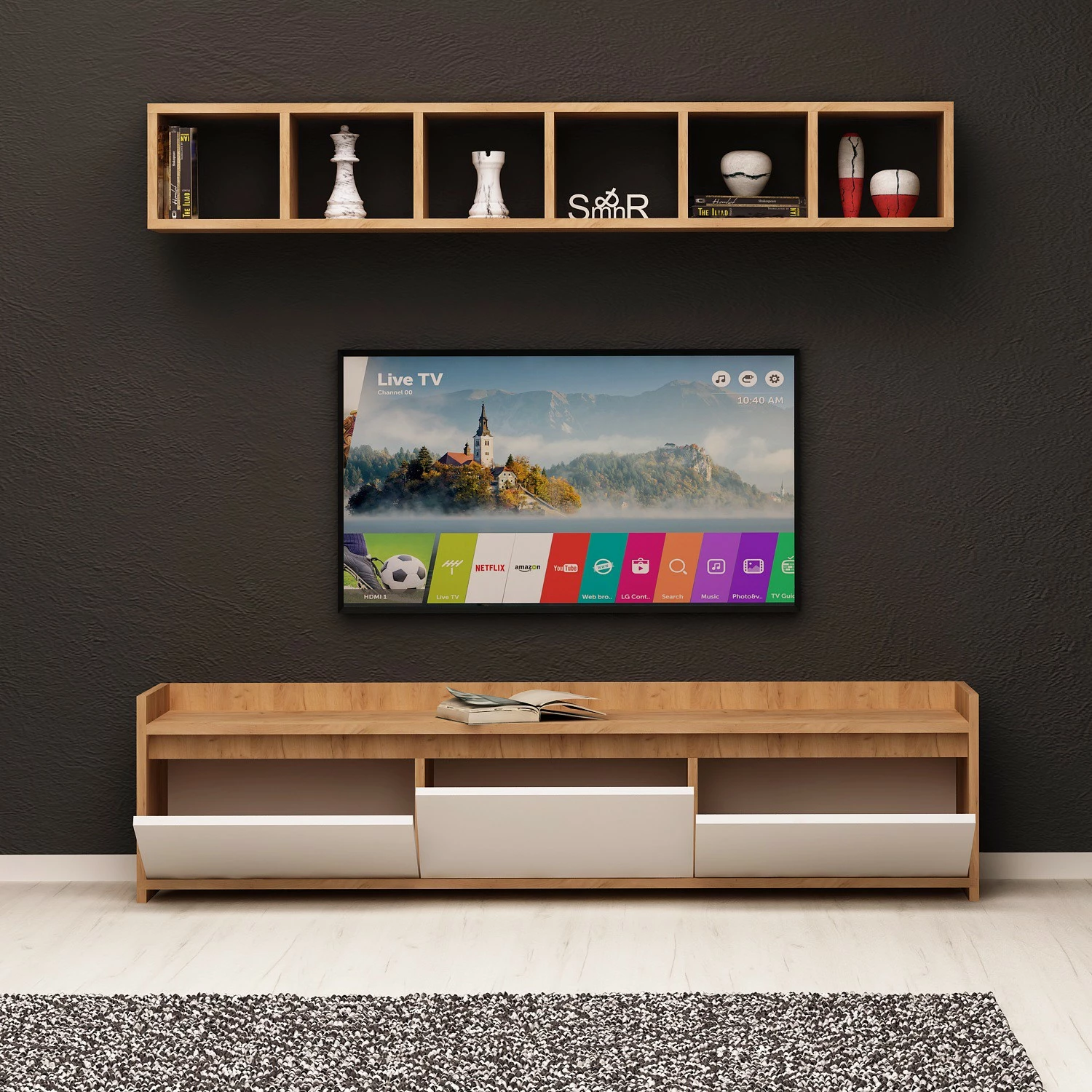 Komodë TV Hanah Home, ngjyrë liçi dhe e bardhë