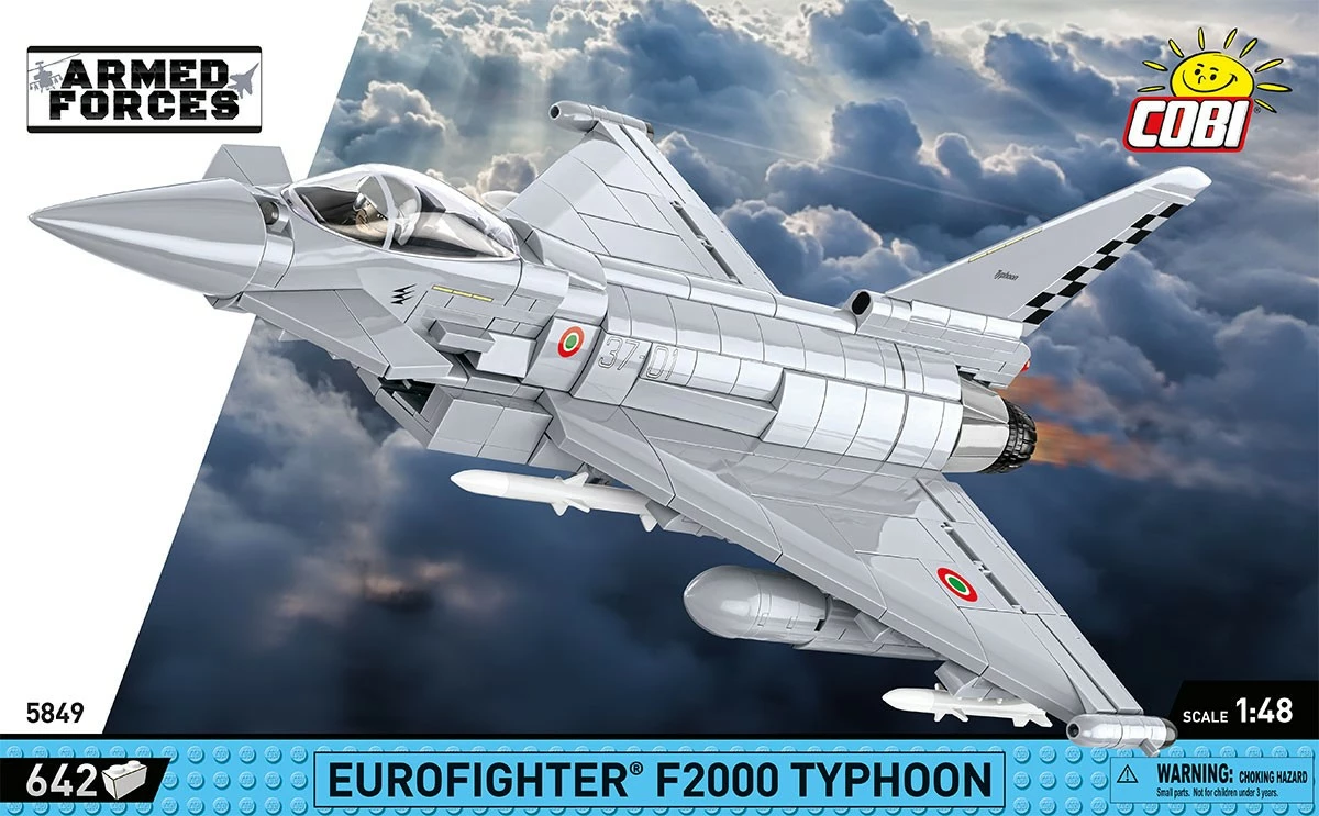 Set blloqesh ndërtimi, Cobi, Eurofighter F2000 Typhoon 5849, 642 copa, shkallë 1:48, seri Armed Forces, plastikë, gri