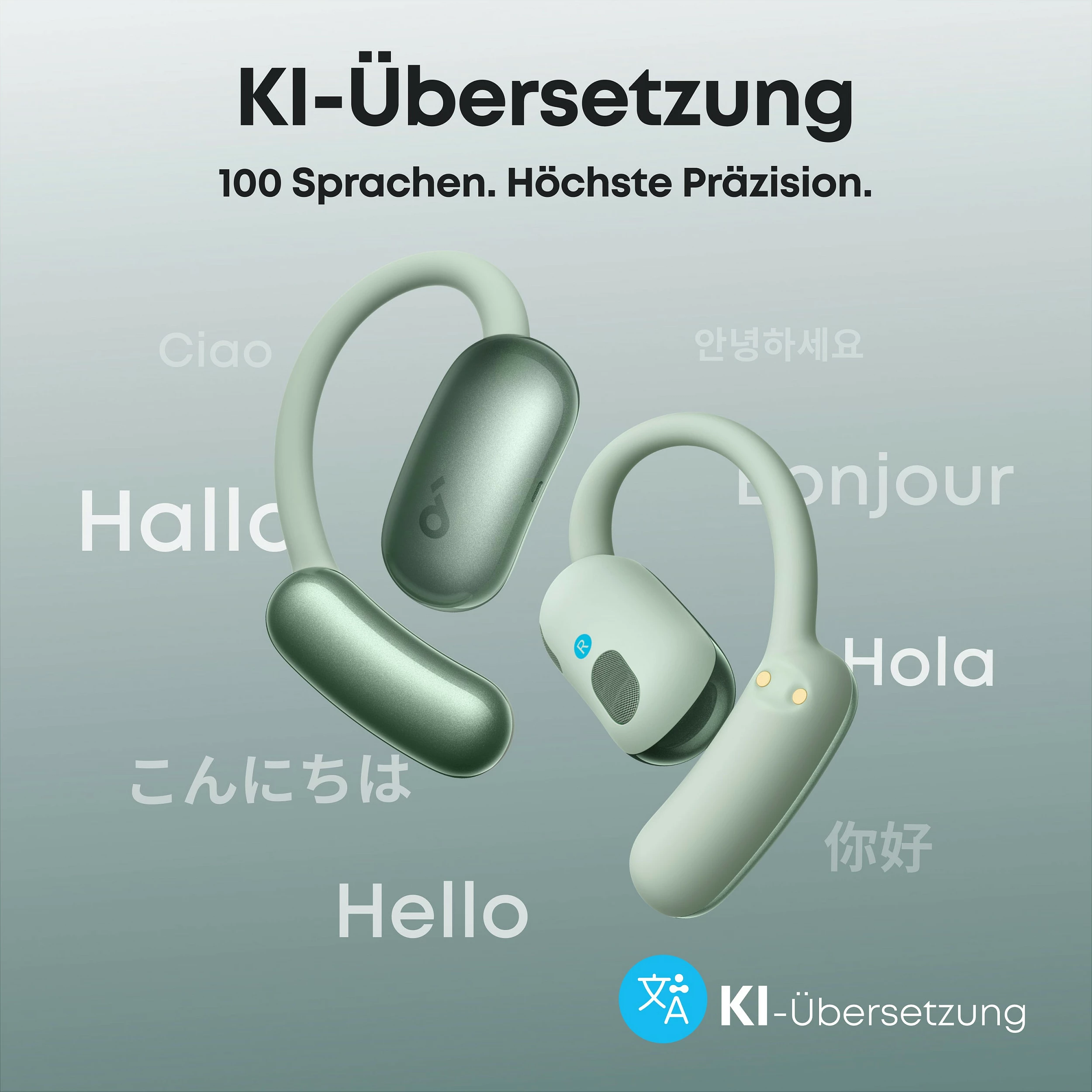 Kufje Anker Soundcore AeroFit 2 AI, Bluetooth 5.4, Open-Ear, 42h, IP55, jeshile