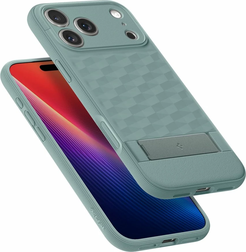 Mbështjellës Spigen Parallax S MagSafe për iPhone 17 Pro Max me stendë të palosshme, TPU, jeshile