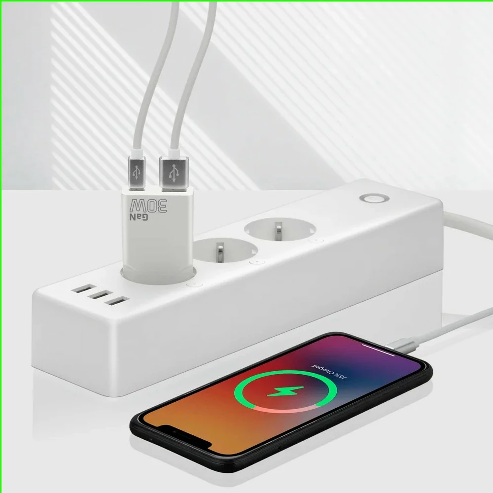 Karikues muri, everActive SC-380Q, GaN super slim 30W, 1x USB + 1x USB-C, QC 3.0/PD, e bardhë