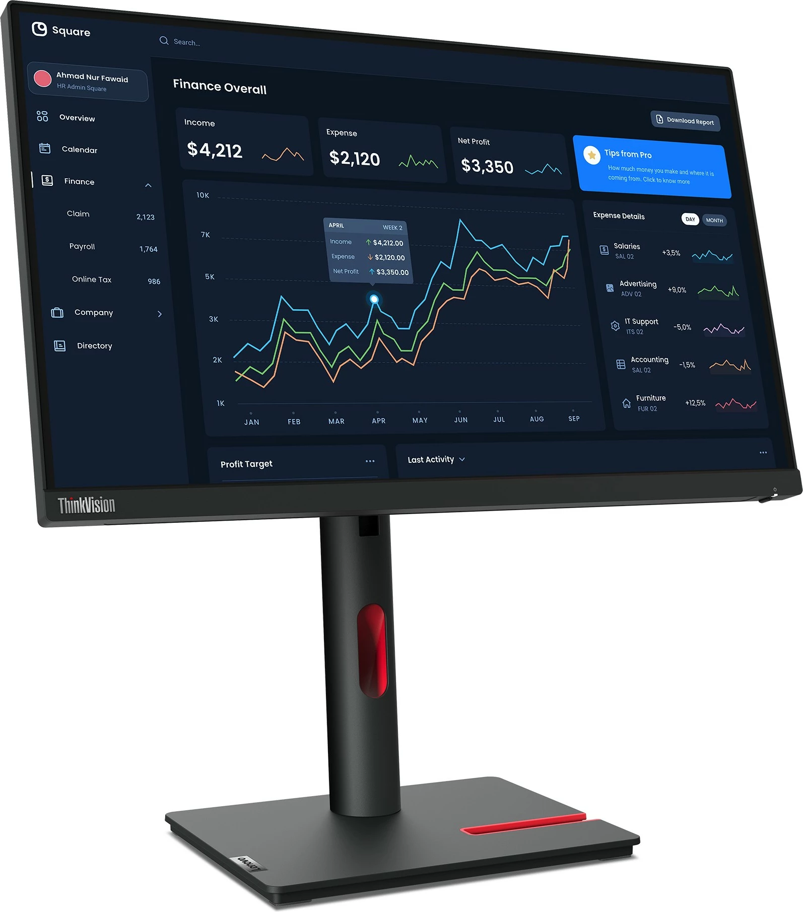 Monitor Lenovo ThinkVision T22i-30, 54.6 cm (21.5"), 1920 x 1080 pixels, Full HD, LED, 6 ms, E zezë
