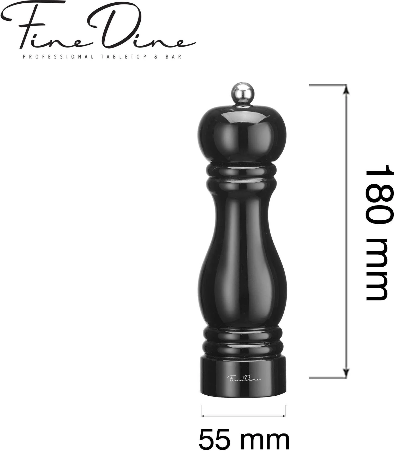 Mulli piper Fine Dine Monolith 180mm, mekanizëm bluarës inox, 20ml, i zi