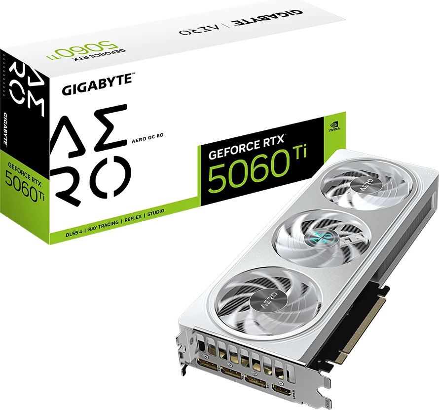 Kartelë grafike GIGABYTE GeForce RTX 5060 Ti AERO OC 8G 8GB GDDR7 PCIe 5.0, 3xDP, 1xHDMI, 1x8-pin, e bardhë, retail