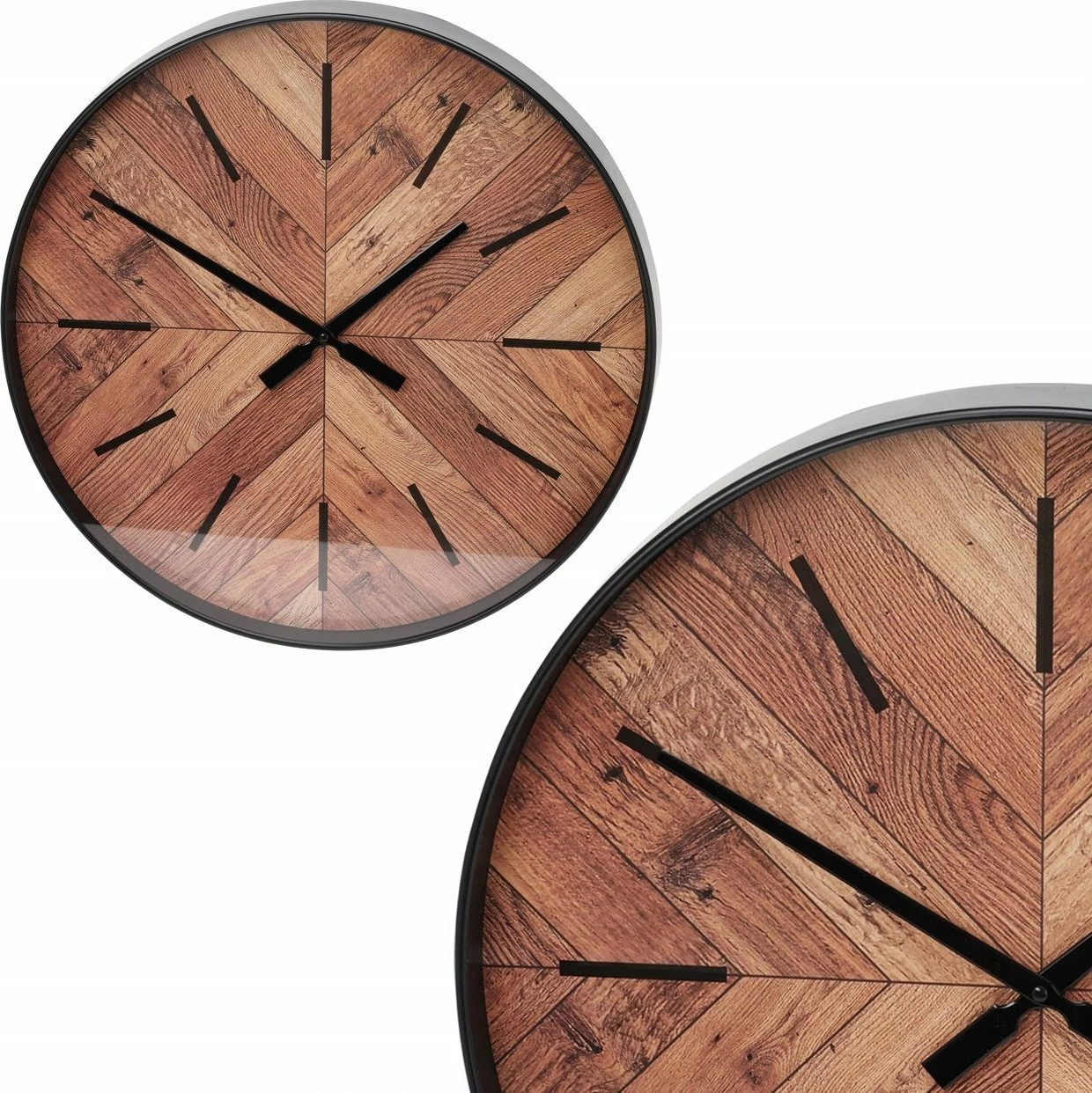 Orë muri Home Styling Collection Ø 51 cm, analog, dial imitim druri herringbone, me xham, kafe