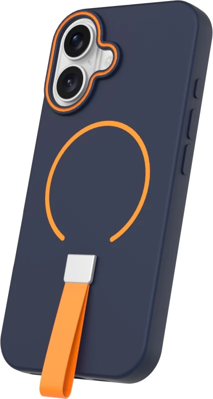 Mbështjellës ONASI MagColor Pure Case për iPhone 17 Air, Liquid Silicone, MagSafe, me rrip, blu-portokalli