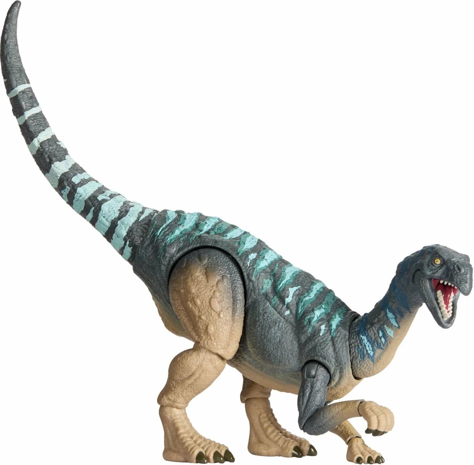 Figurinë dinosauri Mattel Jurassic World Hammond Collection Mussaurus JKM89 21 cm, gri me detaje të kaltra