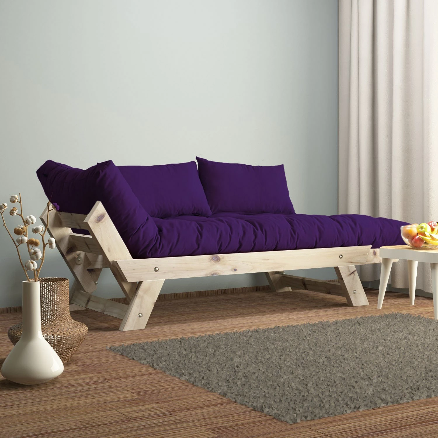 Divan kopshti dy vendësh, ngjyrë natyrale dhe e purpurt, Skye Decor, CPT8124-210