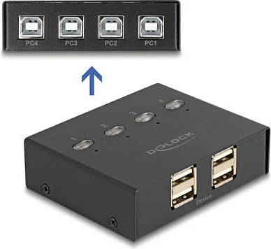 Switch USB 2.0 DeLOCK 4 PC me 4 pajisje, 8 porta, 0.48 Gbit/s, i zi