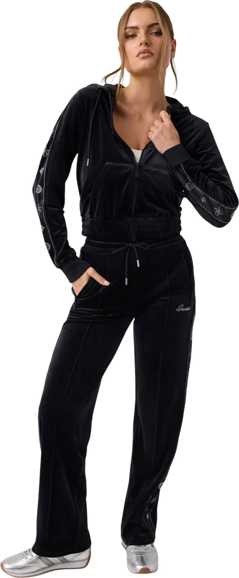 Duks me kapuç me zinxhir për femra Guess Active Amalia V6BQ07 K6301, i zi [Madhësia: XL]