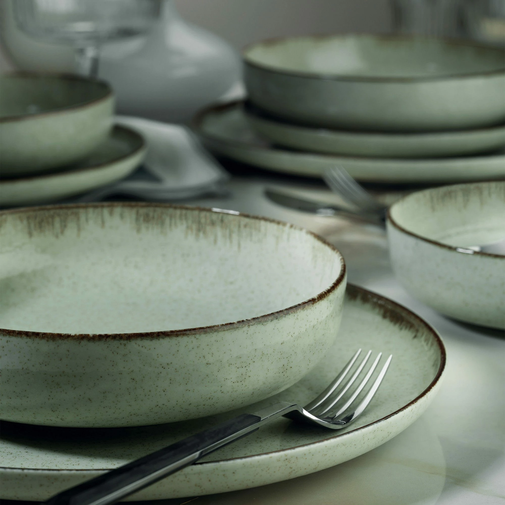 Set pjatash për drekë (18 copë), Hermia, MOD18Y2730P03, ngjyrë e gjelbër