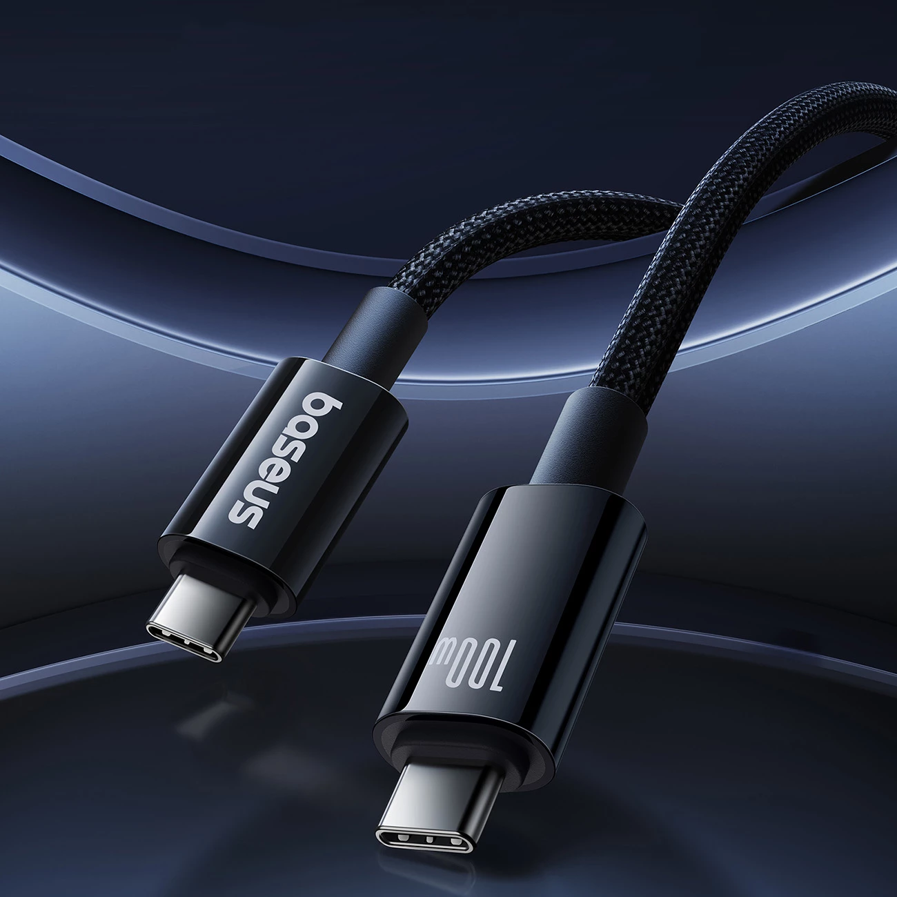 Kabllo USB-C në USB-C Baseus Tungsten Gold, 1.5m, 100W, 4K 60Hz, e zezë